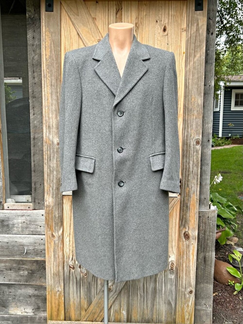 Vintage Fifth Avenue Mens Wear Gray Cashmere Blend Overcoat~L~Woven in Italy
